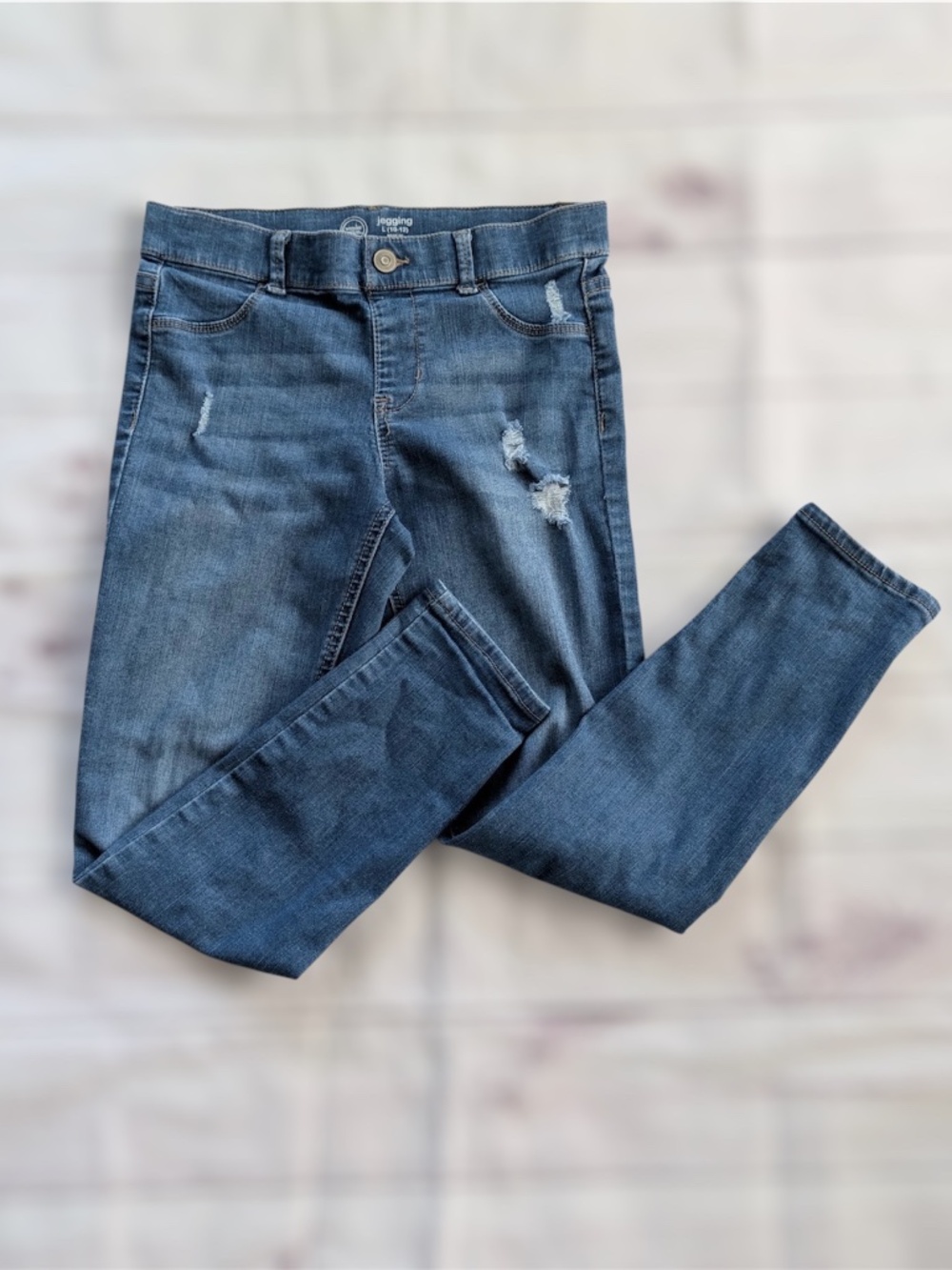Wonder Nation Girls Blue Denim Jeggings Distressed Size L 10/12 stretch pants